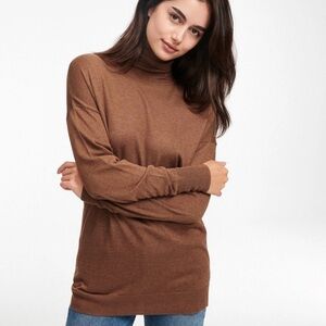 NAADAM Brown Silk Cashmere Turtleneck Tunic Sweater Size XS NWOT